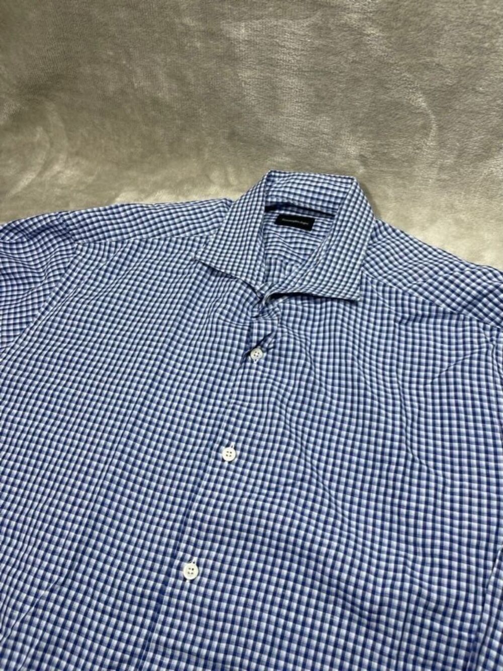 Ermenegildo Zegna Button Up Dress Shirt Men XXL Blue White Plaid Long Sleeve